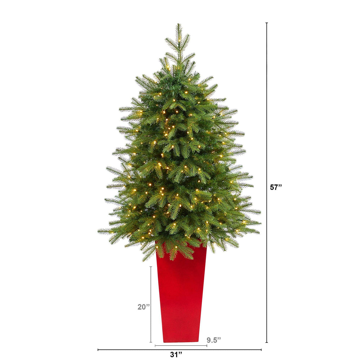 57” Vancouver Fir “Natural Look” Artificial Christmas Tree with 250 Clear LED Lights and 814 Bendable Branches in Red Tower Planter-Christmas Tree-Parc Decor