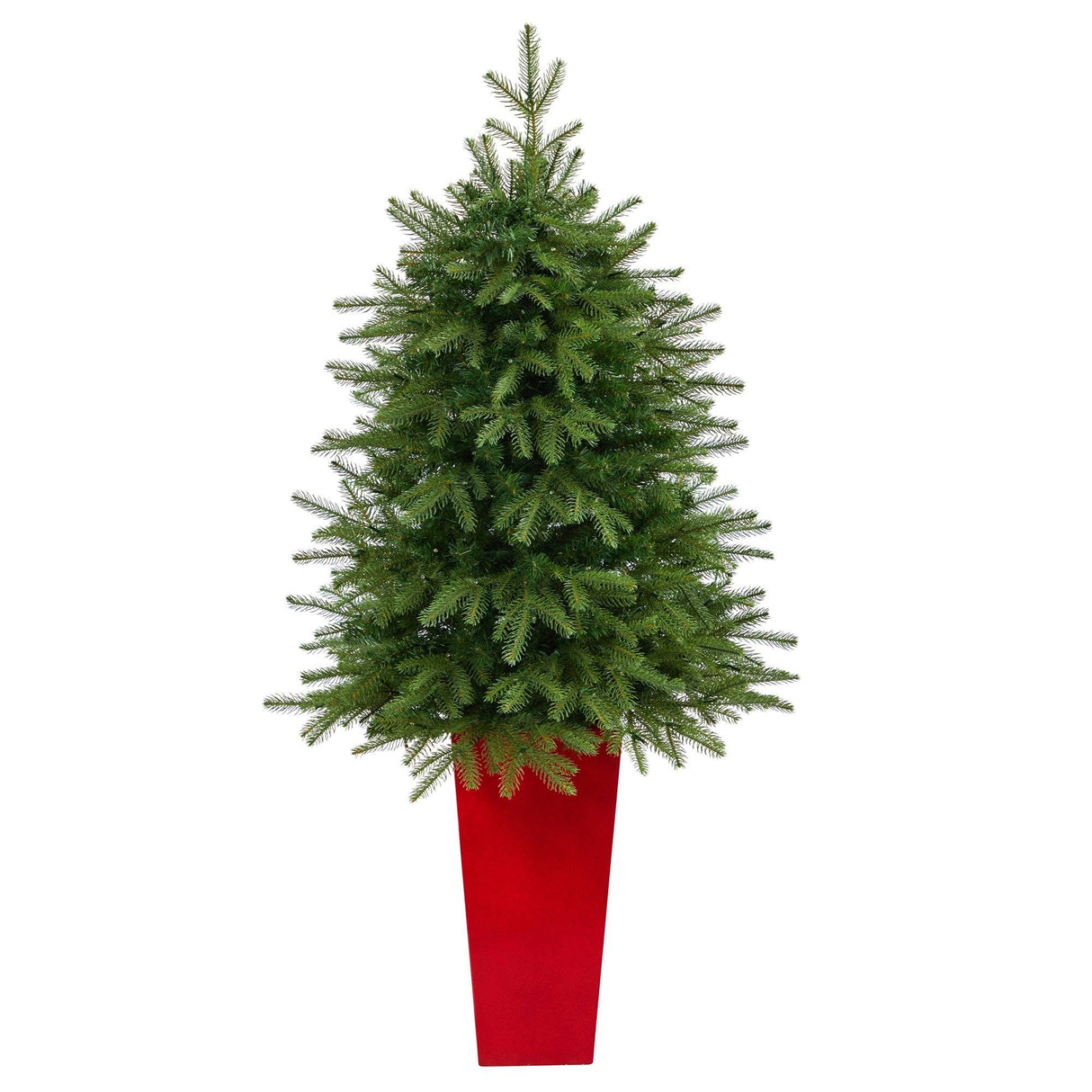 57” Vancouver Fir “Natural Look” Artificial Christmas Tree with 250 Clear LED Lights and 814 Bendable Branches in Red Tower Planter-Christmas Tree-Parc Decor