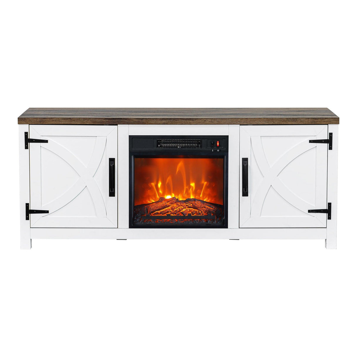 58" Farmhouse TV Stand with 18" Insert Electric Fireplace for Living Room-Parc Decor