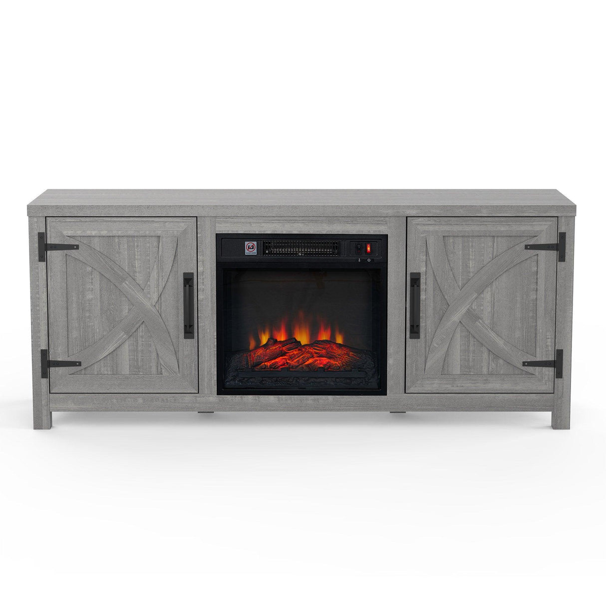 58" Farmhouse TV Stand with 18" Insert Electric Fireplace for Living Room-Parc Decor
