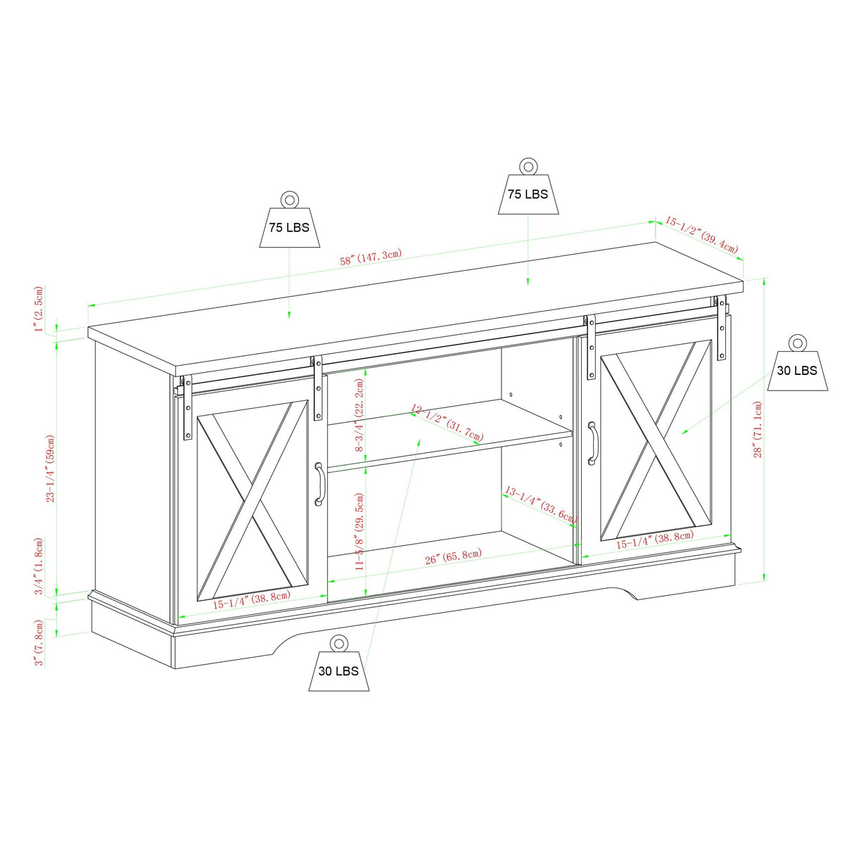 58" Sliding Barn Door TV Stand