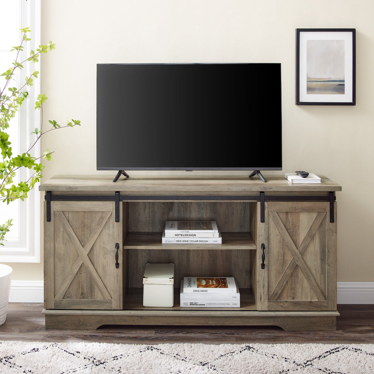 58" Sliding Barn Door TV Stand-Entertainment-Parc Decor