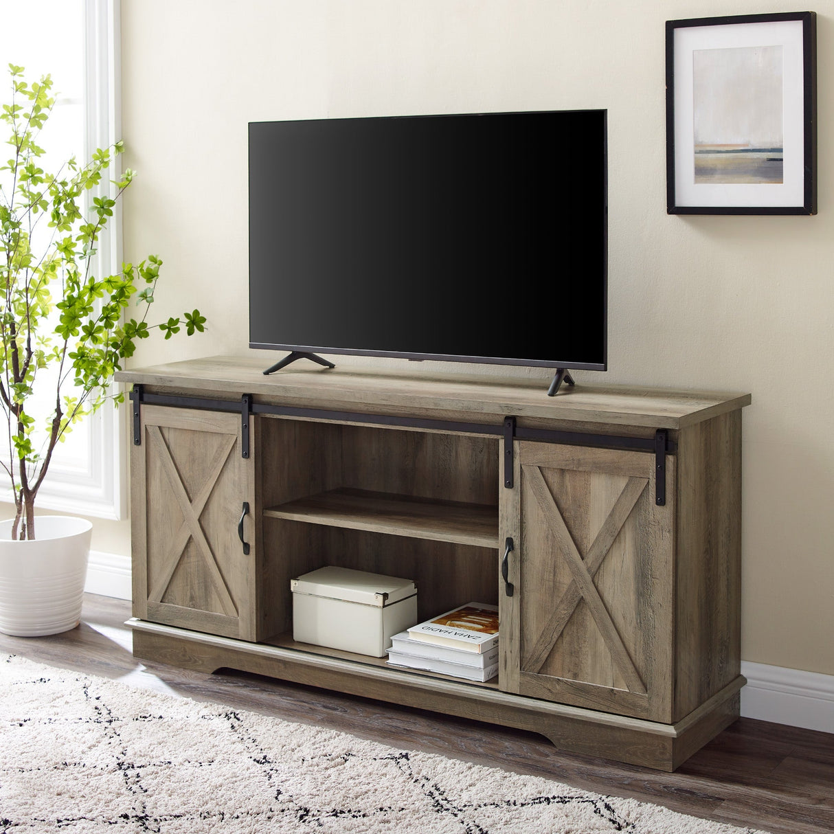 58" Sliding Barn Door TV Stand-Entertainment-Parc Decor