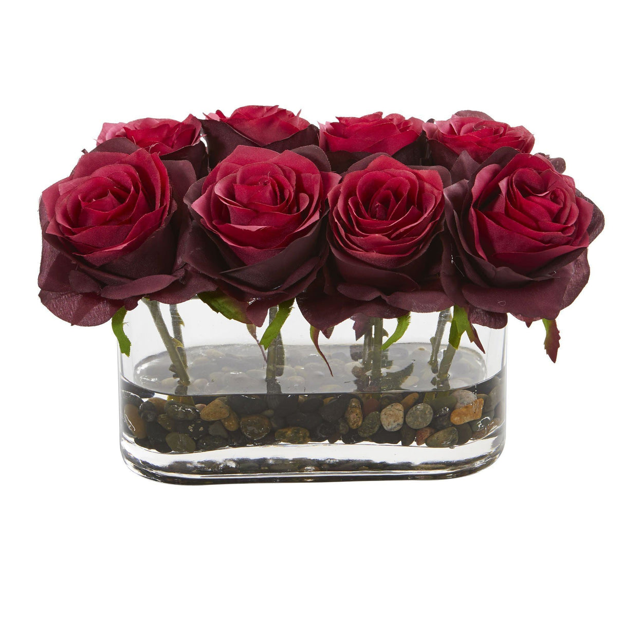 5.5” Blooming Roses in Glass Vase Artificial Arrangement-Parc Decor