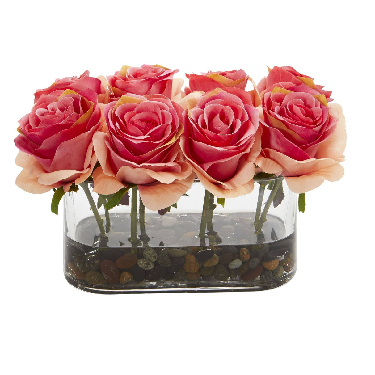 5.5” Blooming Roses in Glass Vase Artificial Arrangement-Parc Decor