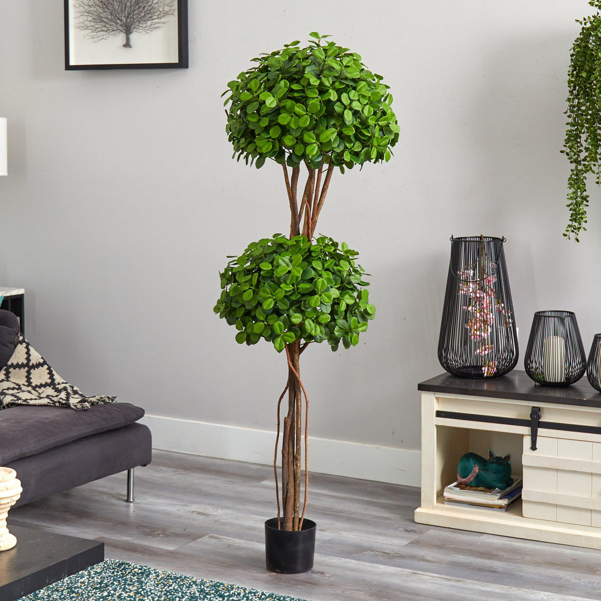 5.5' Eucalyptus Double Ball Topiary Silk Tree-Parc Decor