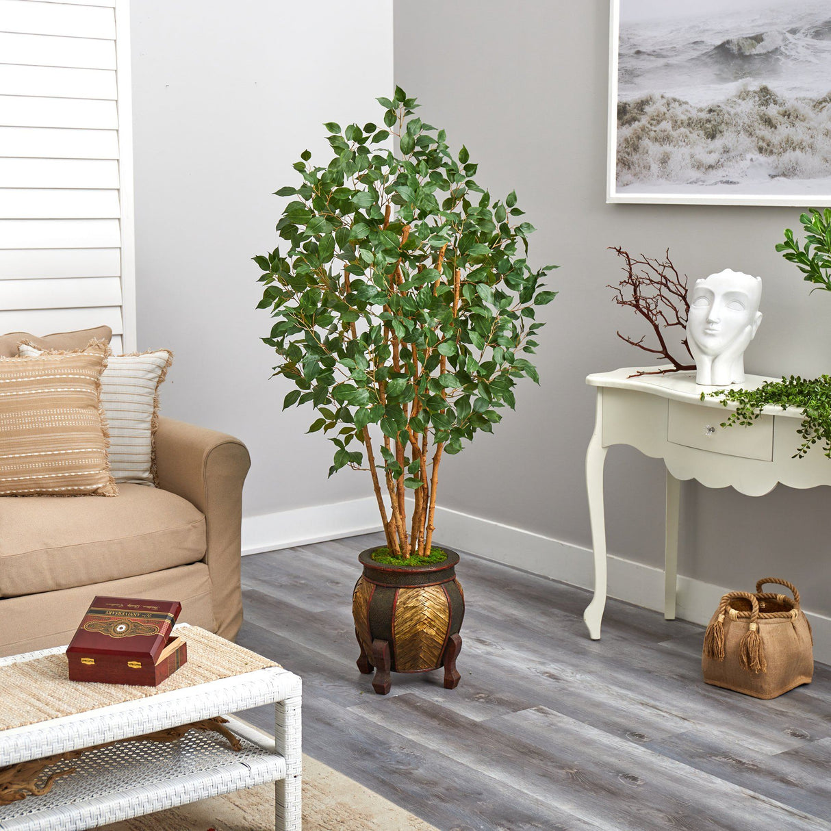 5.5' Ficus Bushy Artificial Tree in Decorative Planter-Parc Decor