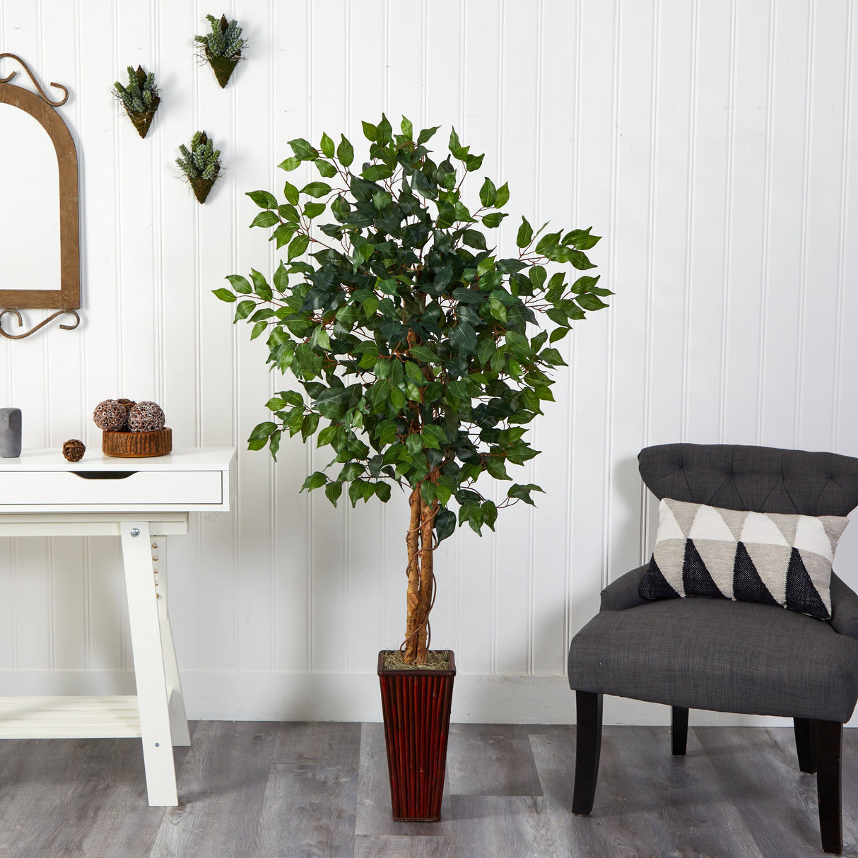 5.5’ Ficus Tree w/Bamboo Planter-Parc Decor