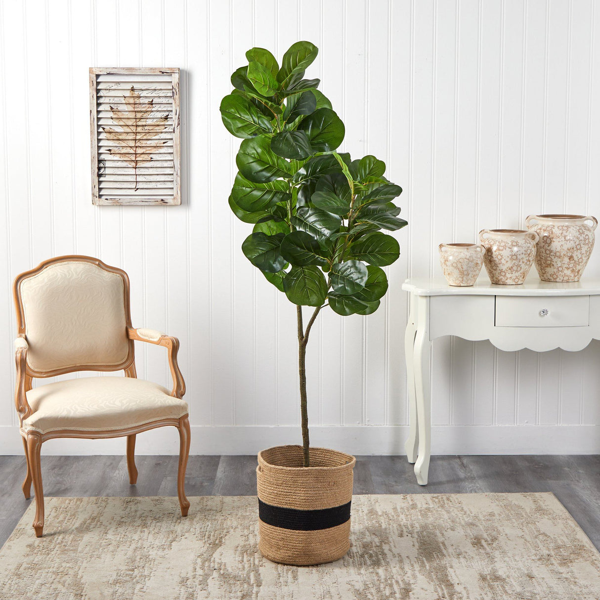 5.5’ Fiddle Leaf Fig Artificial Tree in Handmade Natural Cotton Planter-Parc Decor