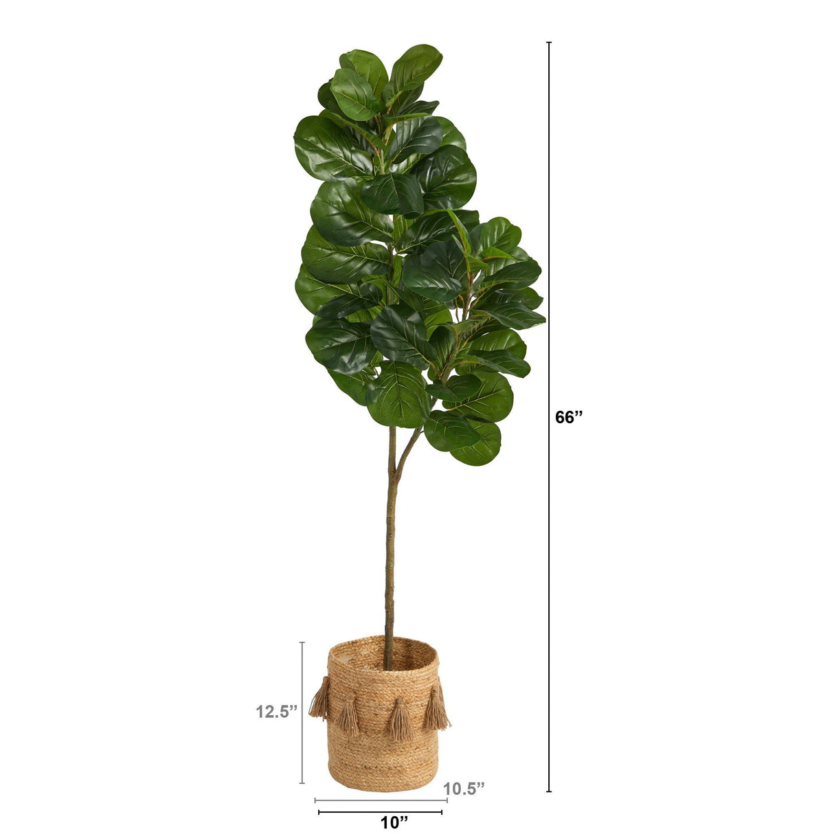 5.5’ Fiddle Leaf Fig Artificial Tree in Handmade Natural Jute Planter with Tassels-Parc Decor