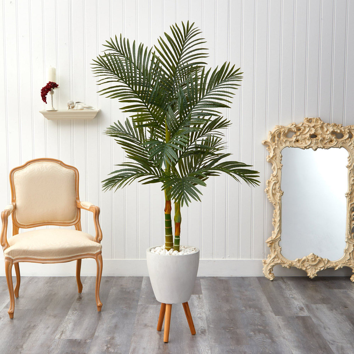 5.5’ Golden Cane Artificial Palm Tree in White Planter-Parc Decor