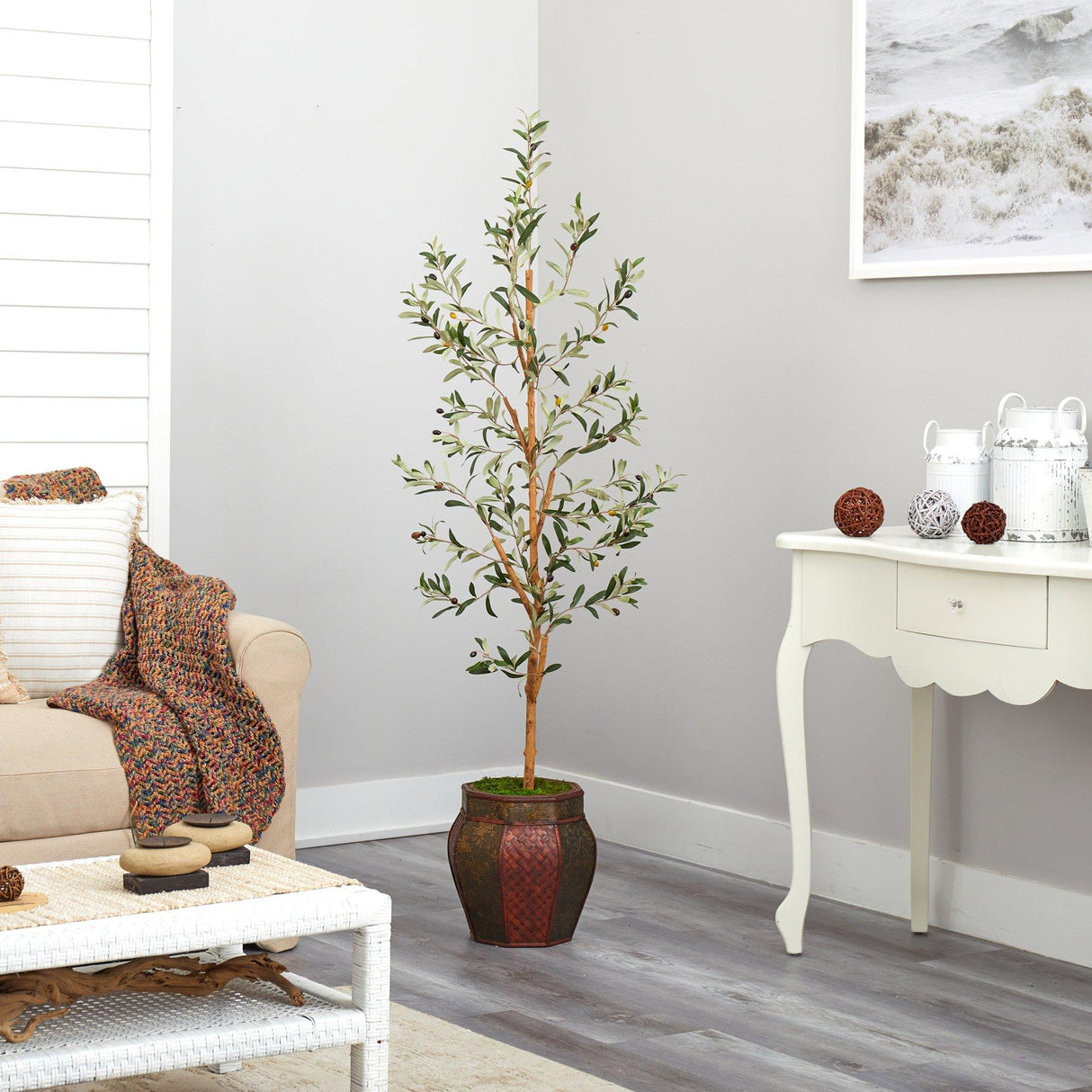 5.5’ Olive Artificial Tree in Decorative Planter-Parc Decor