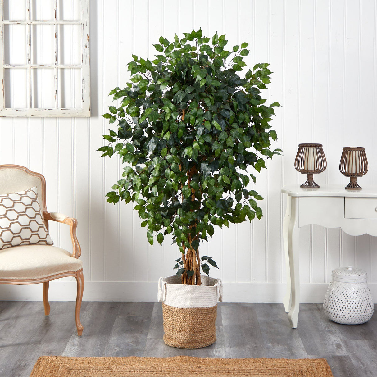 5.5’ Palace Ficus Artificial Tree with in Handmade Natural Jute and Cotton Planter-Parc Decor
