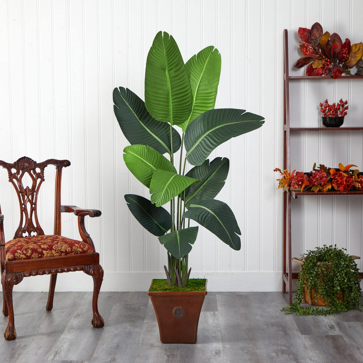 5.5’ Travelers Palm Artificial Tree in Brown Planter-Parc Decor