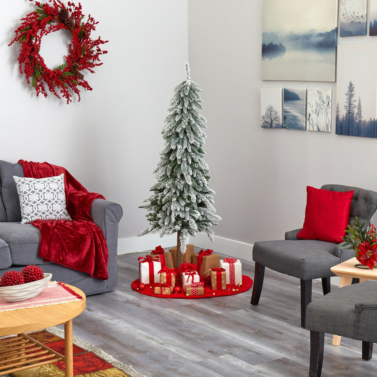 5.5’ Flocked Washington Alpine Artificial Christmas Tree-Christmas Tree-Parc Decor