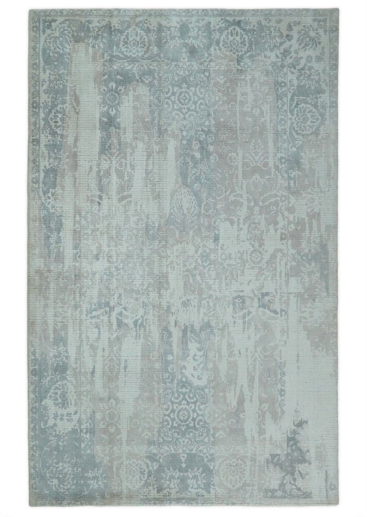 5.8x7.9 Modern Abstract Blue and Brown Hand Loom Wool Rug