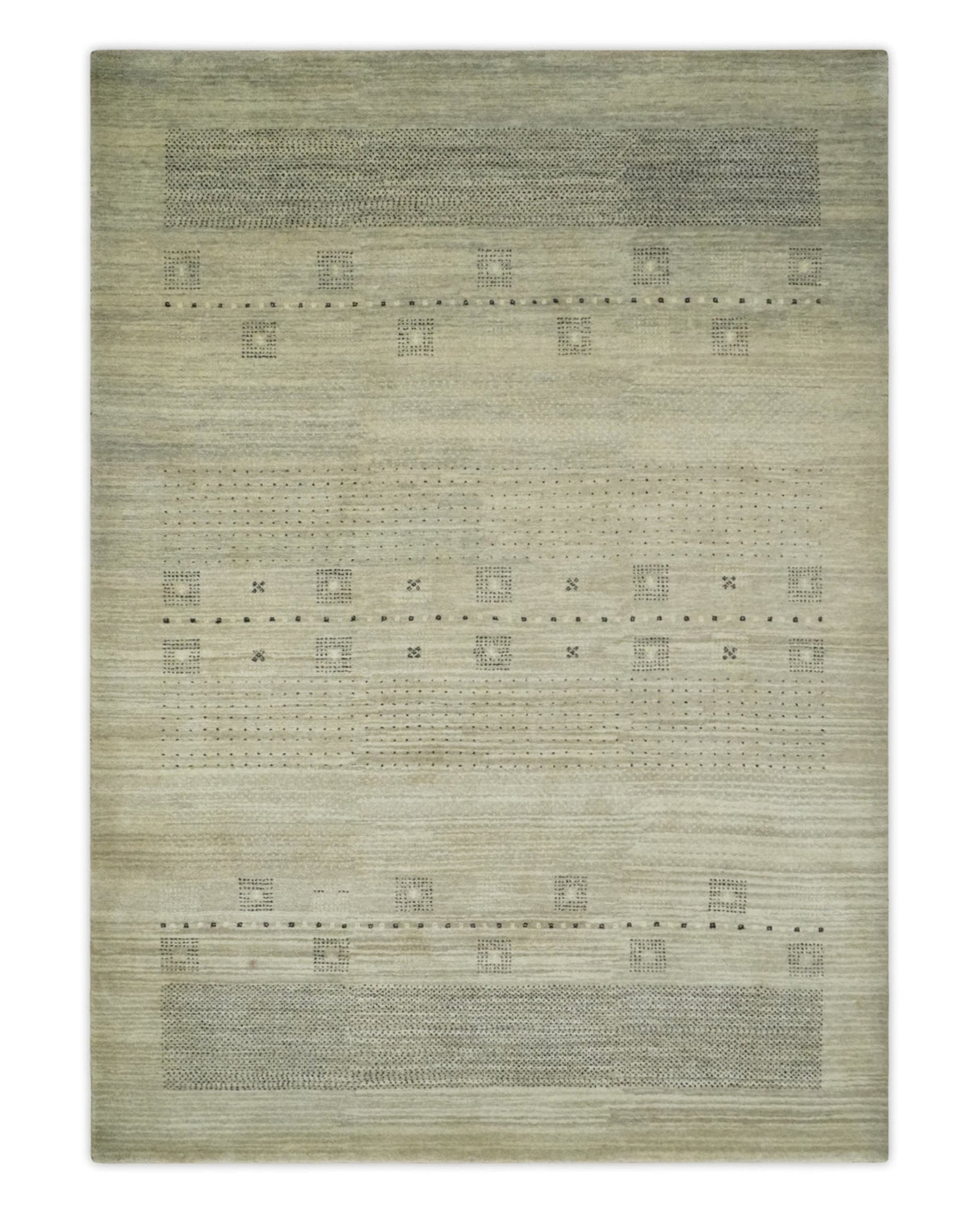 5x7 Beige and Gray Wool Hand Knotted Southwestern Gabbeh Rug