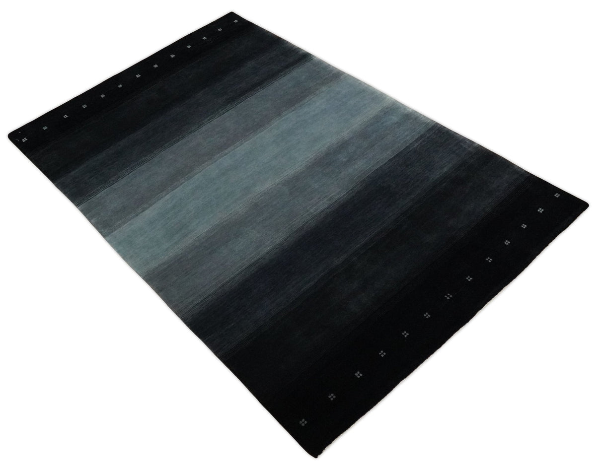 5x7 Black, Charcoal and Gray Striped Wool Hand Woven Southwestern Lori Rug