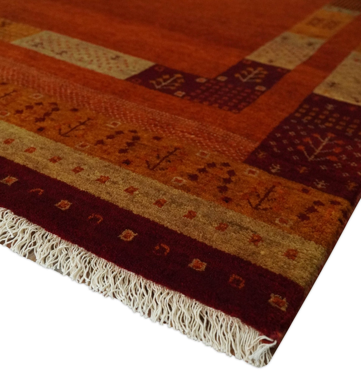 5x7 Gold and Rust Hand Woven Southwestern Lori Gabbeh Wool Rug