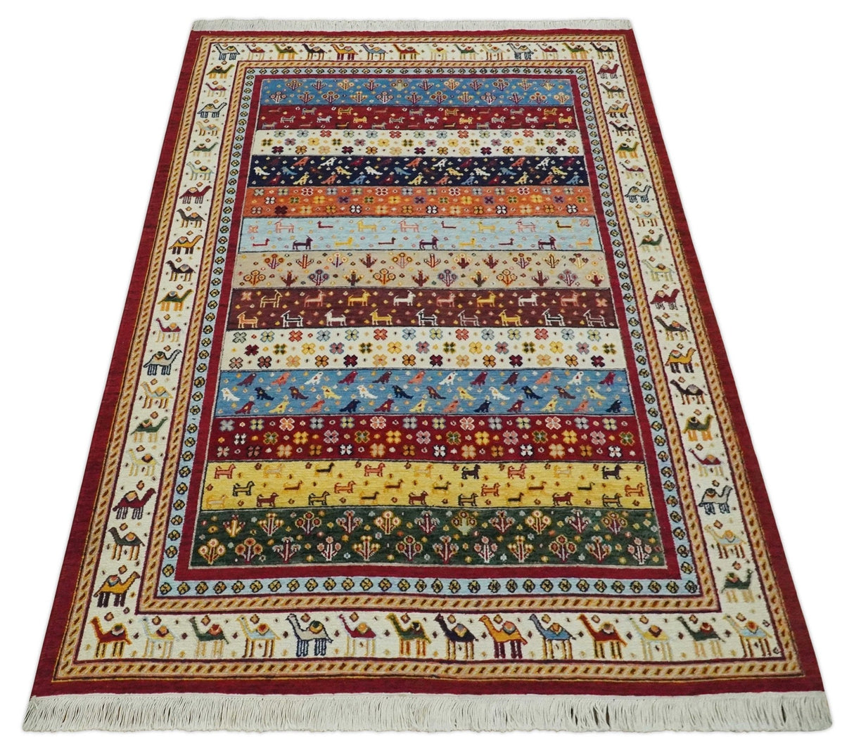 5x7 Multicolor Animal Brid Wool Hand Made Southwestern Lori Rug