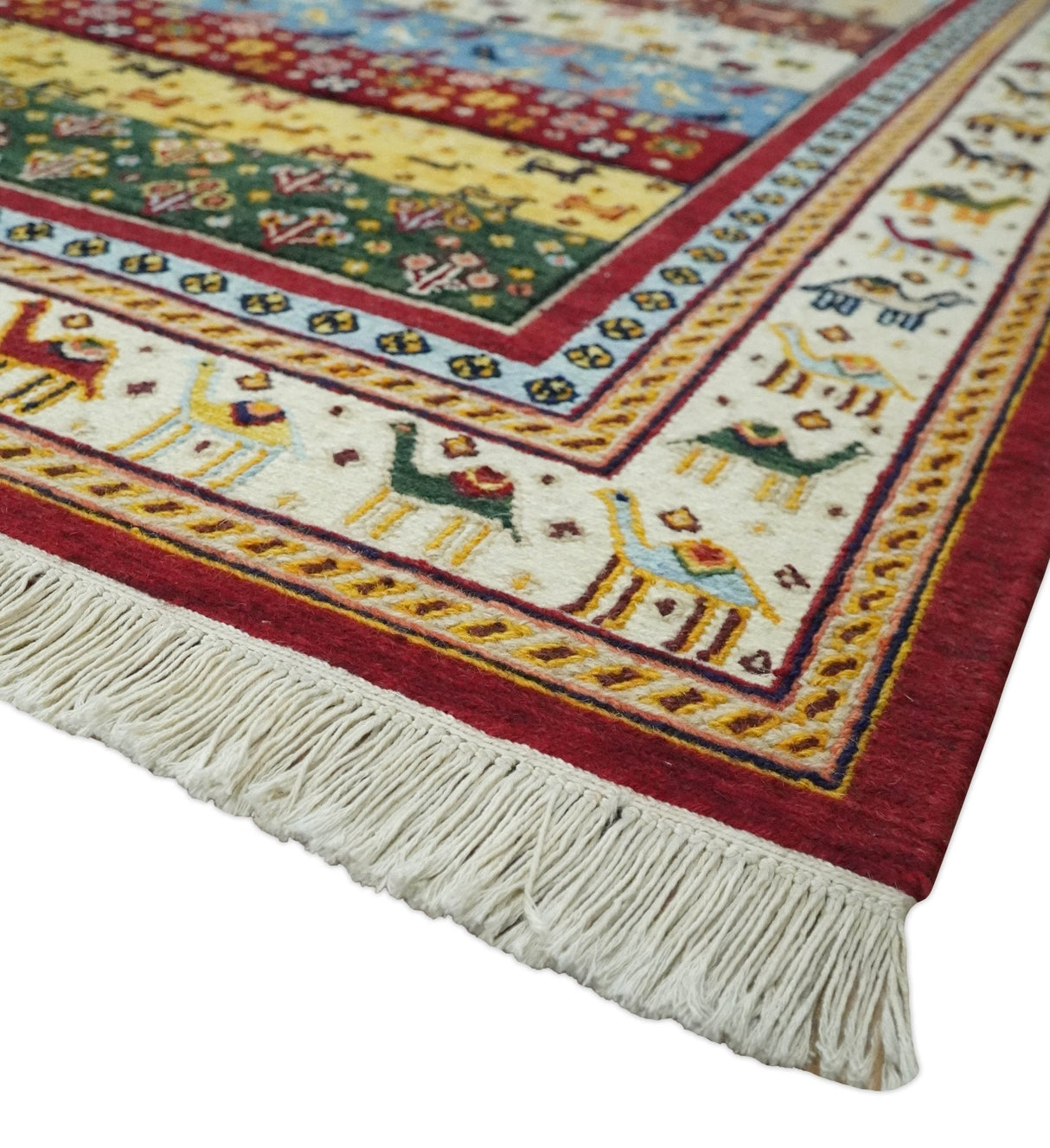 5x7 Multicolor Animal Brid Wool Hand Made Southwestern Lori Rug