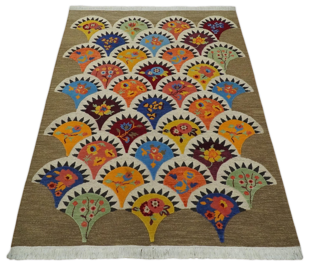 5x7 multicolor Hand Woven Modern Floral Design Wool Rug