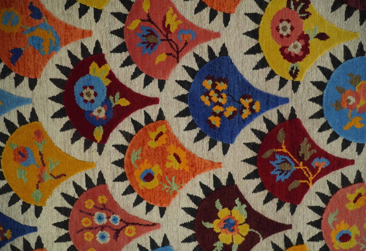 5x7 multicolor Hand Woven Modern Floral Design Wool Rug