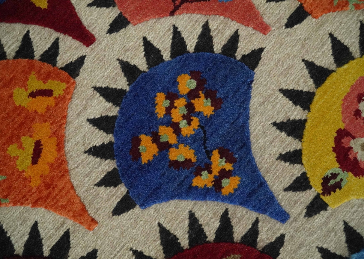 5x7 multicolor Hand Woven Modern Floral Design Wool Rug
