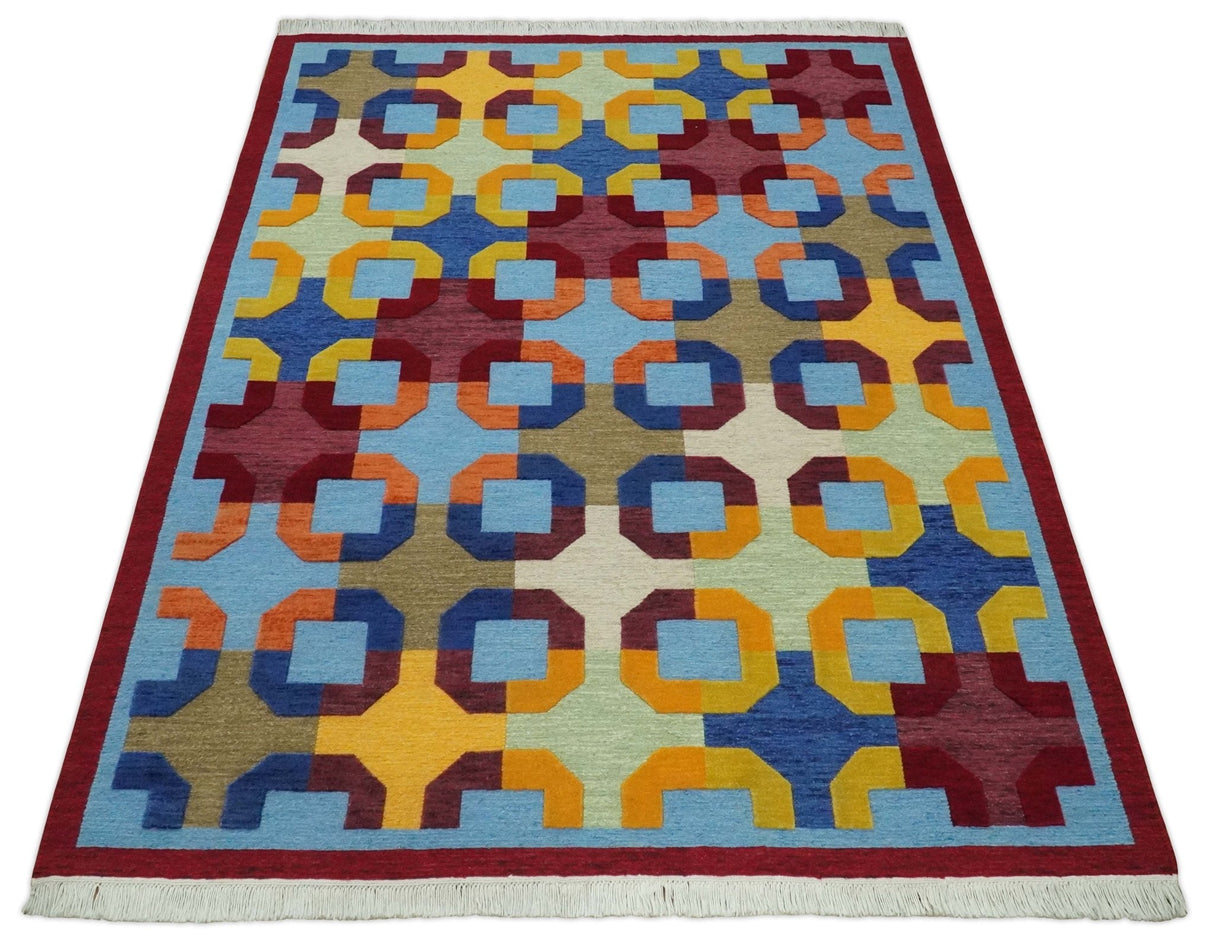 5x7 Multicolor Modern Abstract Wool Hand Woven Southwestern Rug