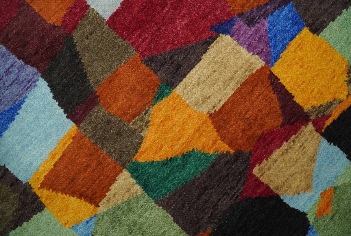 5x7 Multicolor Modern Abstract Wool Hand Woven Southwestern Rug