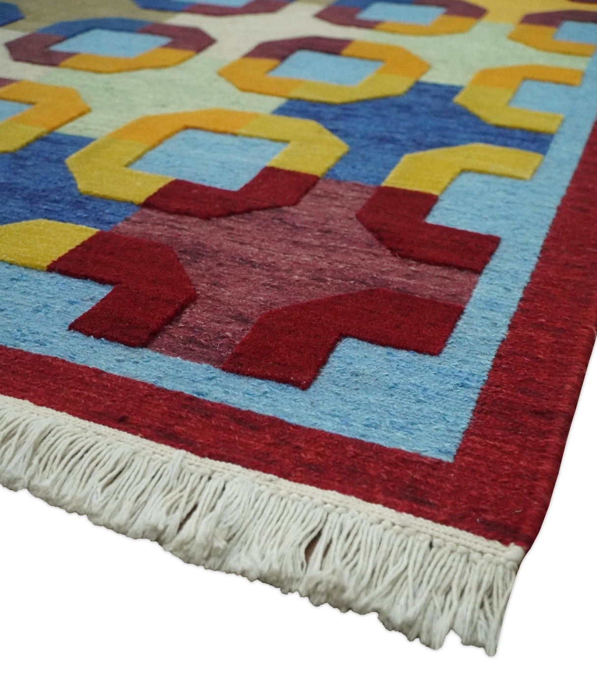 5x7 Multicolor Modern Abstract Wool Hand Woven Southwestern Rug
