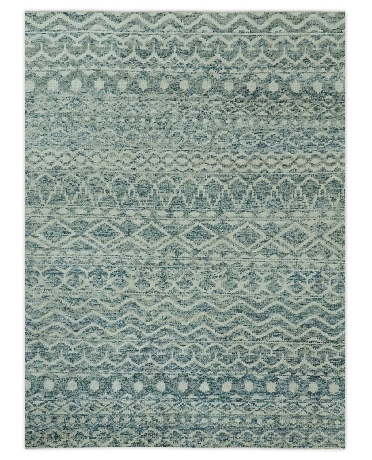 5x7 Teal and Beige Hand knotted southwestern Tribal trellis recycled Art Silk rug-Area Rug-Parc Decor