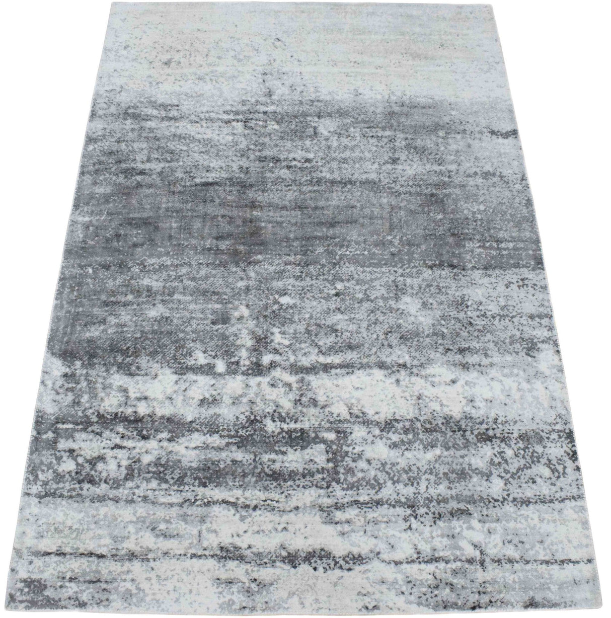 5x7.6 Rug, Abstract Ivory and Gray Rug made with Viscose Art Silk-Area Rug-Parc Decor