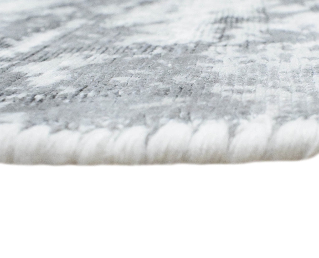 5x7.6 Rug, Abstract Ivory and Gray Rug made with Viscose Art Silk-Area Rug-Parc Decor