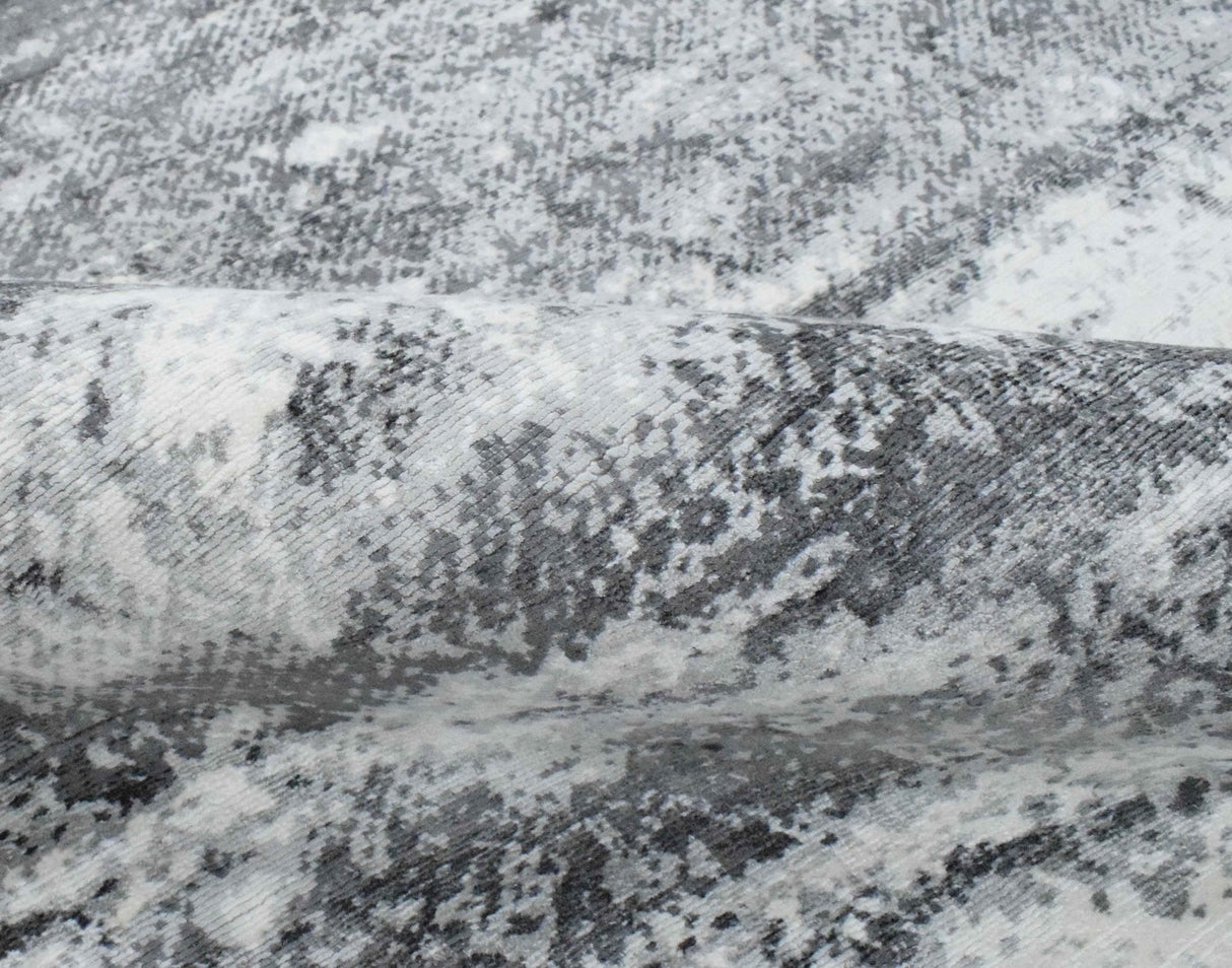 5x7.6 Rug, Abstract Ivory and Gray Rug made with Viscose Art Silk-Area Rug-Parc Decor