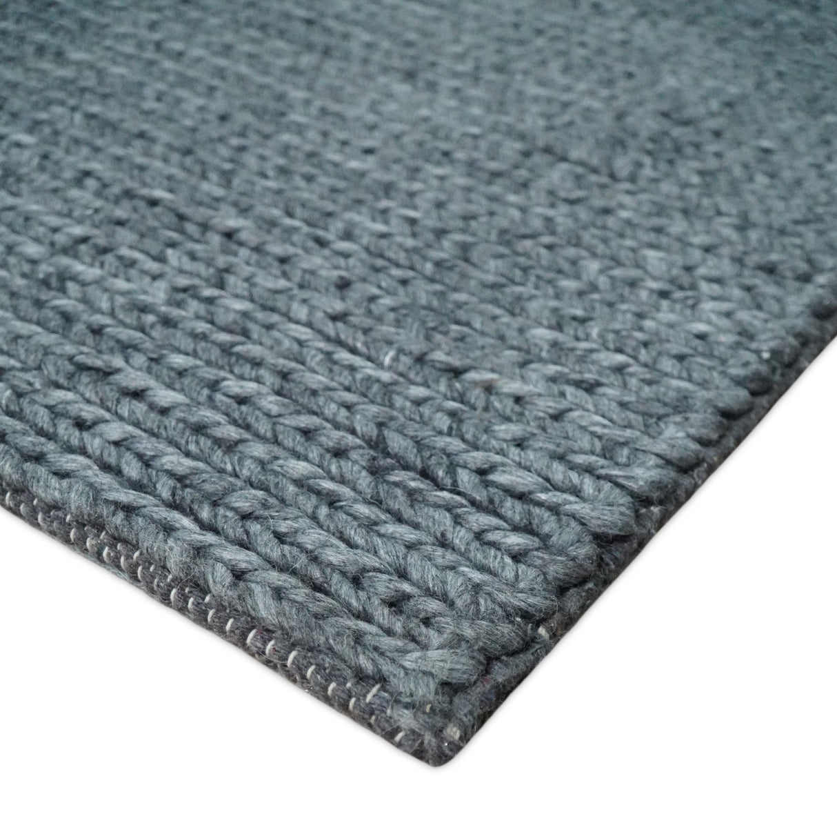 5x8 and 8x10 Braided Wool Solid Gray Hand Woven Soft Plush Area Rug