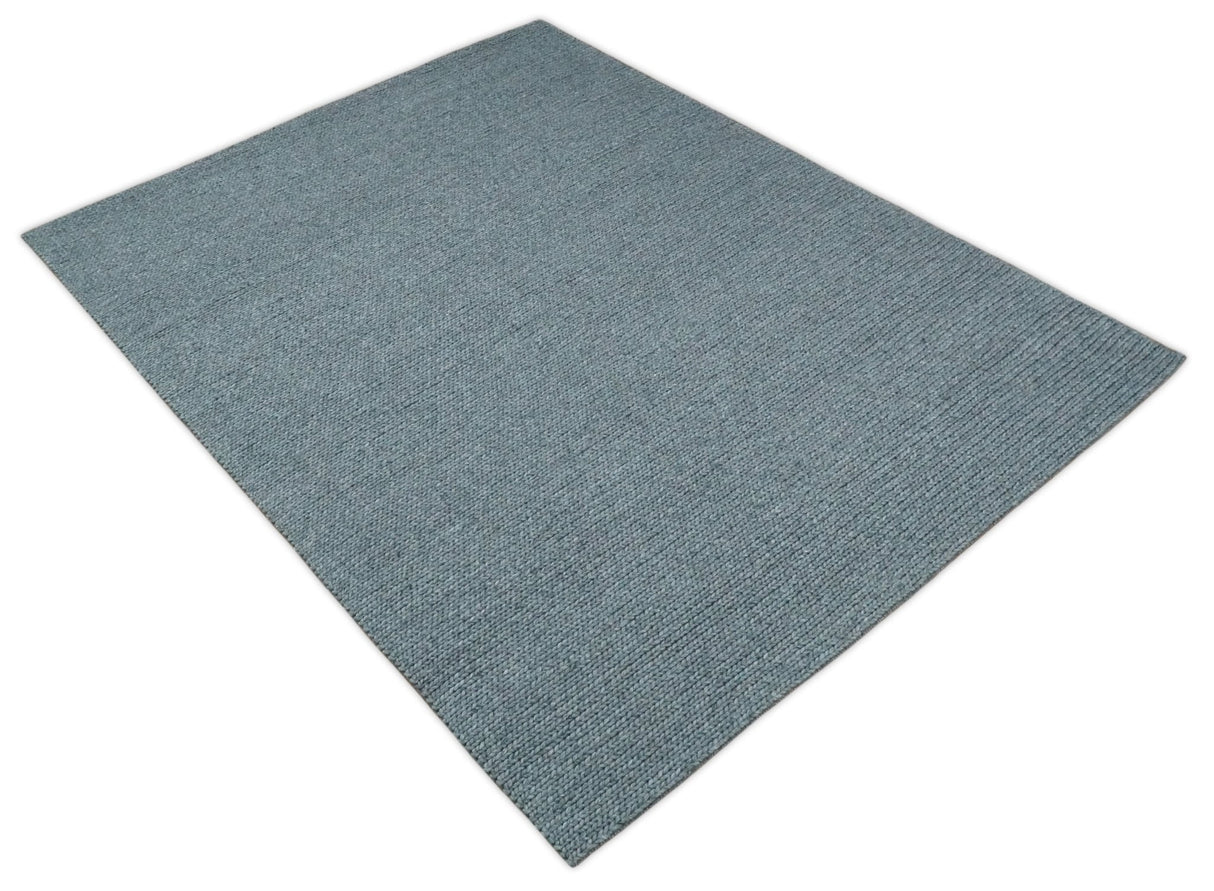 5x8 and 8x10 Braided Wool Solid Gray Hand Woven Soft Plush Area Rug