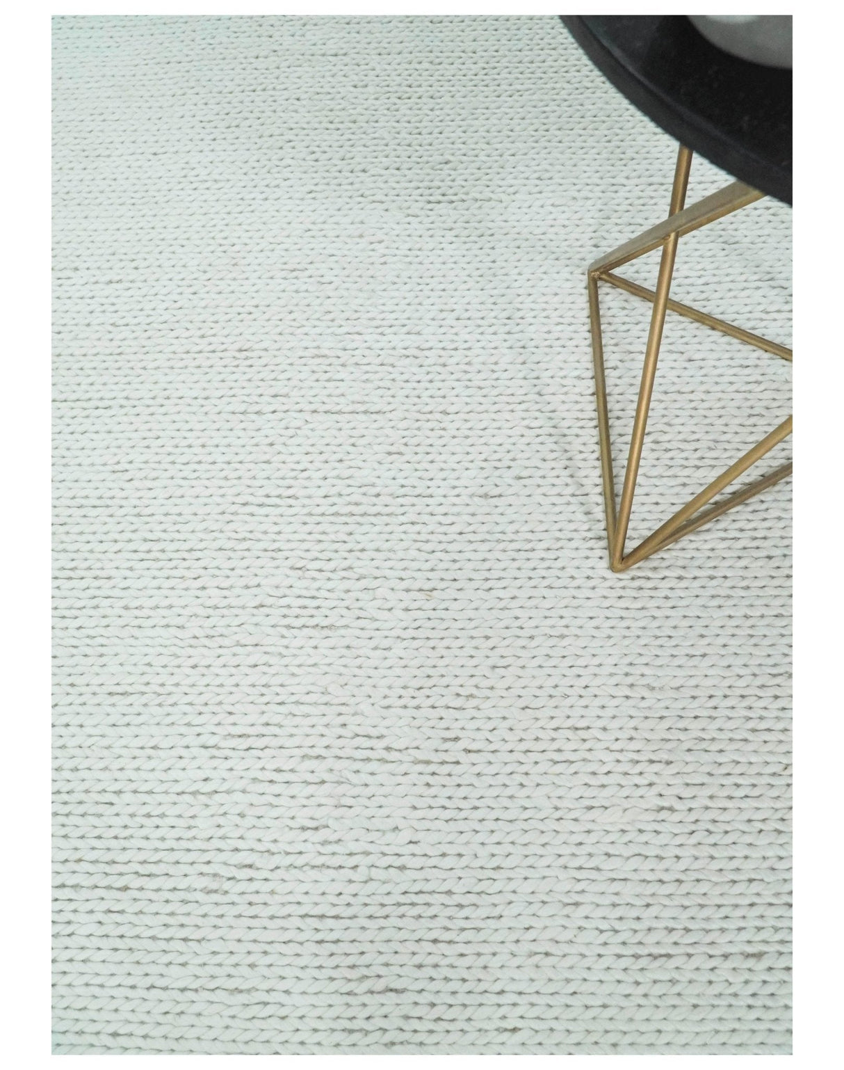 5x8 and 8x10 Braided Wool Solid White Hand Woven Soft Plush Area Rug