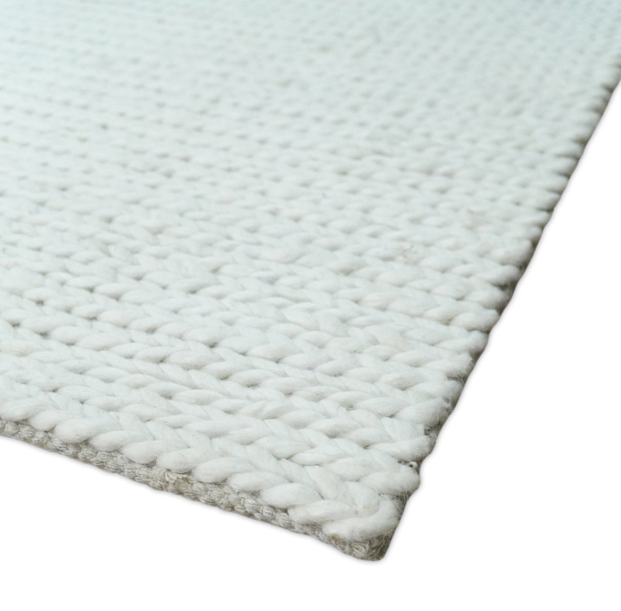 5x8 and 8x10 Braided Wool Solid White Hand Woven Soft Plush Area Rug
