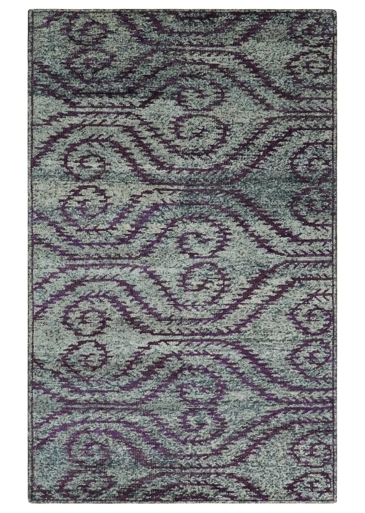 5x8 and 8x10 Hand Knotted Blue, Gray and Purple Modern Contemporary Southwestern Tribal Recycled Silk Area Rug