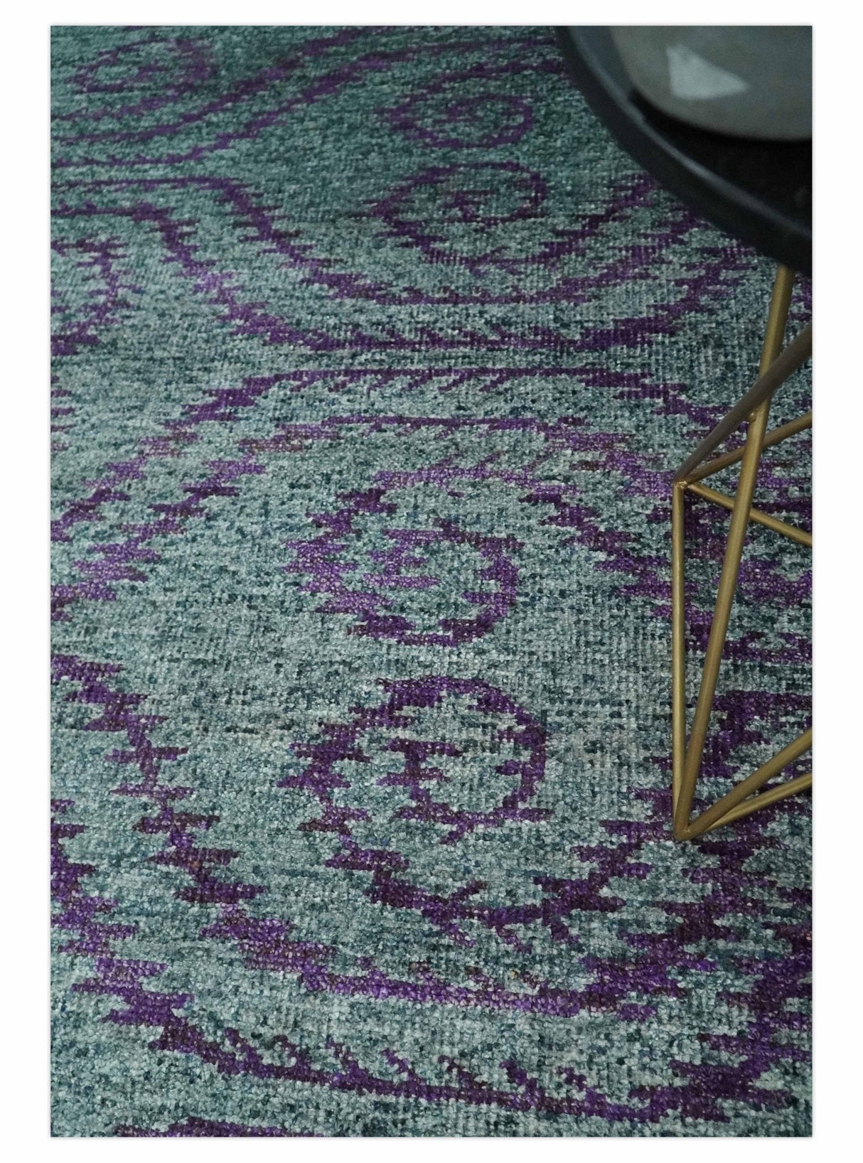 5x8 and 8x10 Hand Knotted Blue, Gray and Purple Modern Contemporary Southwestern Tribal Recycled Silk Area Rug