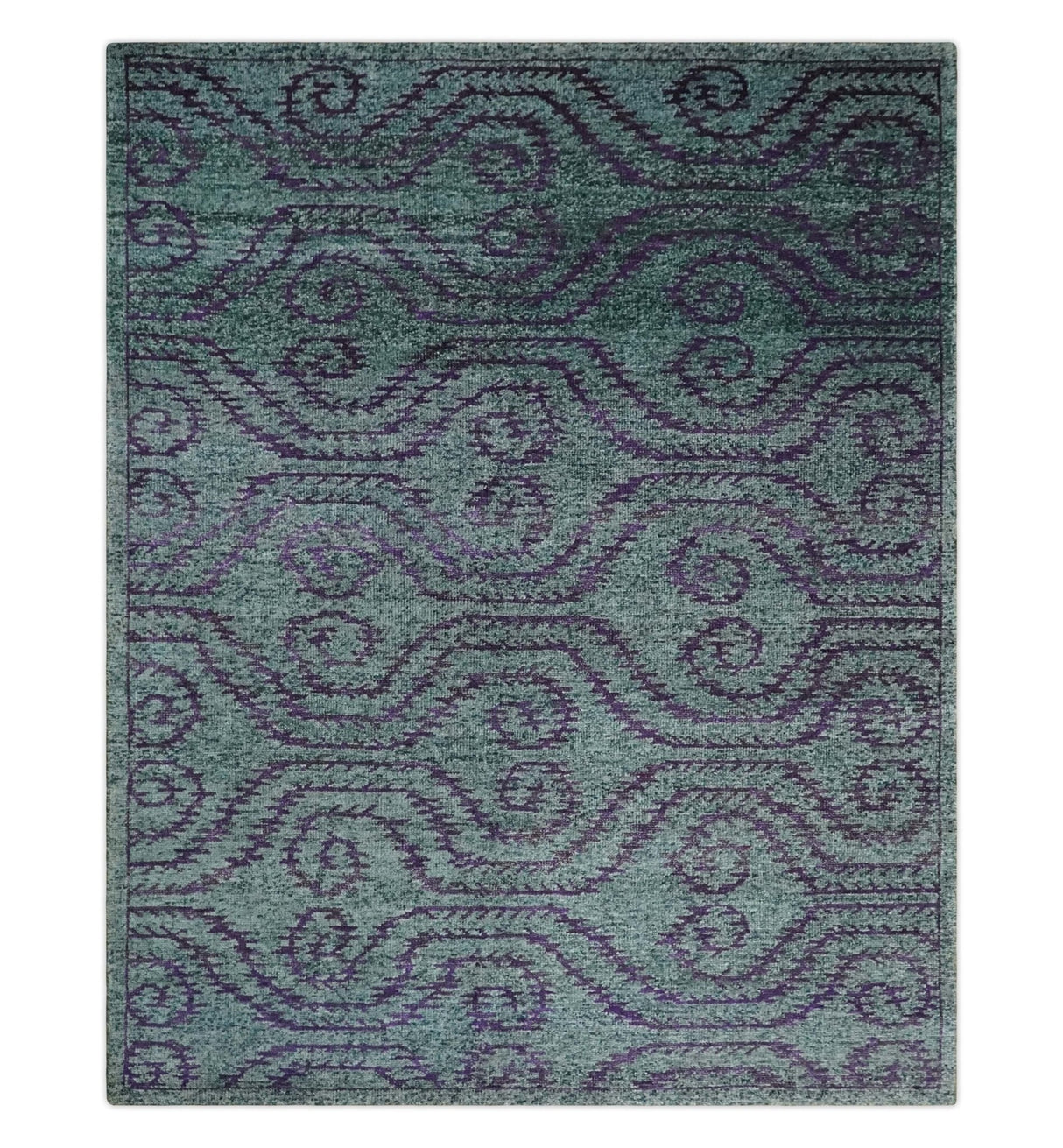 5x8 and 8x10 Hand Knotted Blue, Gray and Purple Modern Contemporary Southwestern Tribal Recycled Silk Area Rug