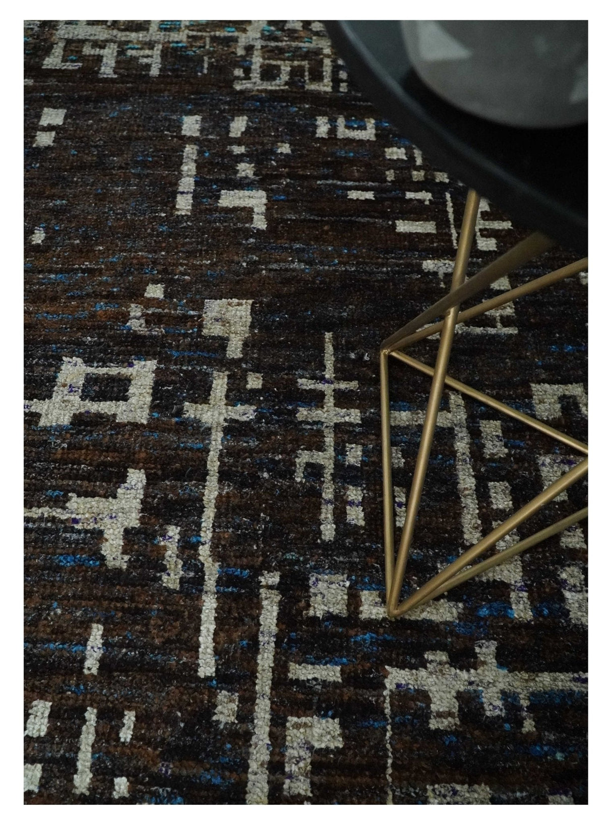 5x8 and 9x12 Hand Knotted Silver, Charcoal and Brown Modern Abstract Recycled Silk Area Rug