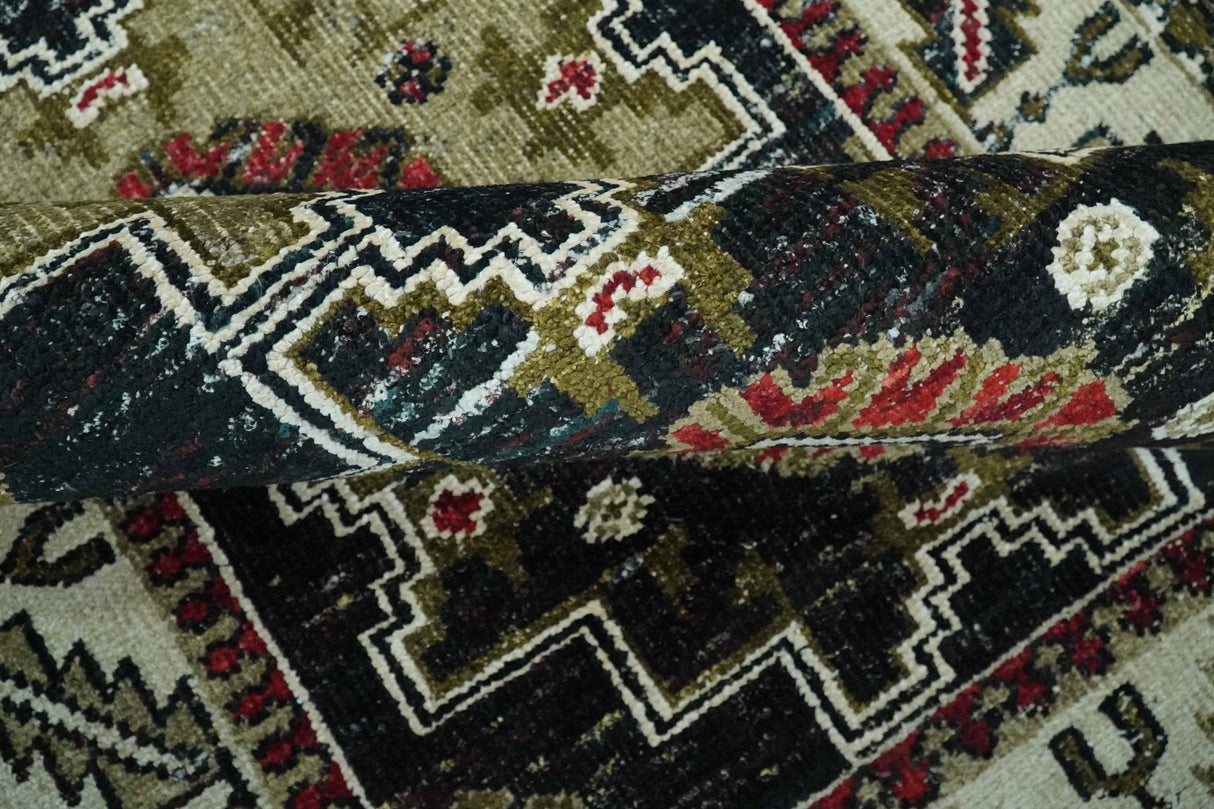 5x8 Black and Silver Traditional Heriz Hand Knotted wool area Rug