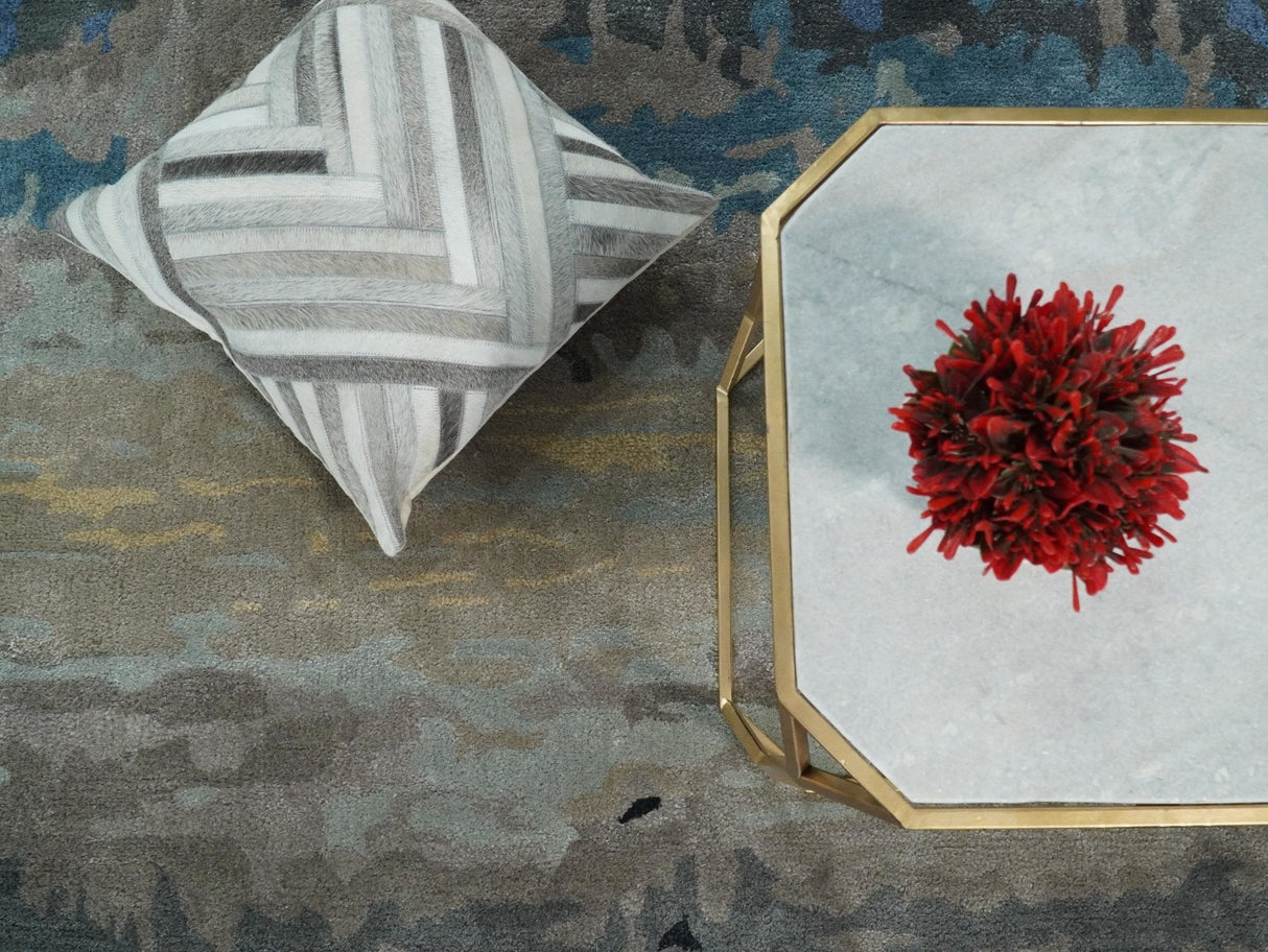 5x8 Blue and Brown Abstract Handmade Wool and Art Silk Area Rug-Area Rug-Parc Decor