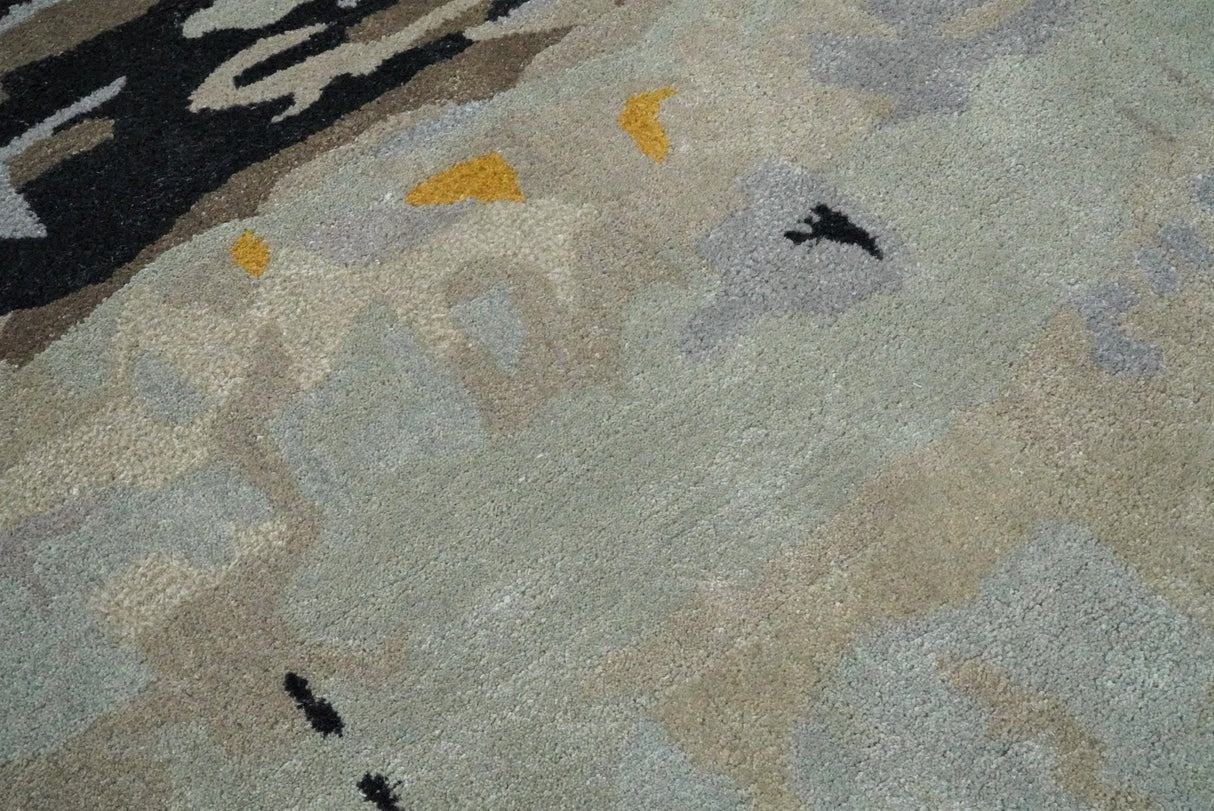 5x8 Blue and Silver Abstract Handmade Wool and Art Silk Area Rug-Area Rug-Parc Decor