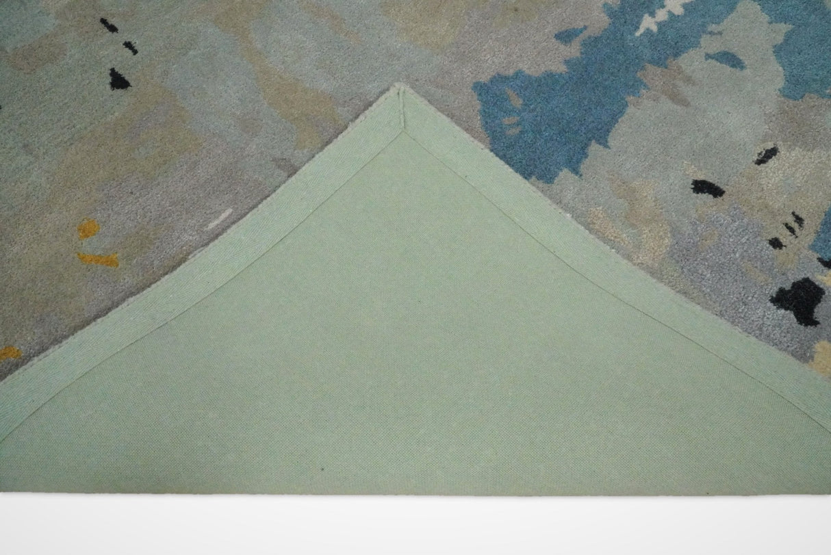 5x8 Blue and Silver Abstract Handmade Wool and Art Silk Area Rug-Area Rug-Parc Decor