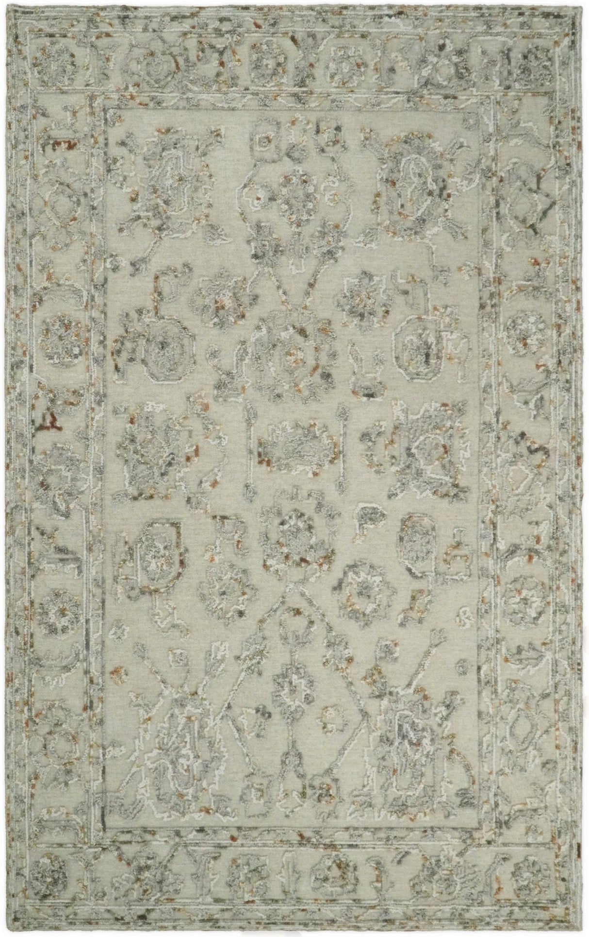 5x8 Hand Hooked Beige and Silver Wool Textured Loop Area Rug | GAR2-Area Rug-Parc Decor