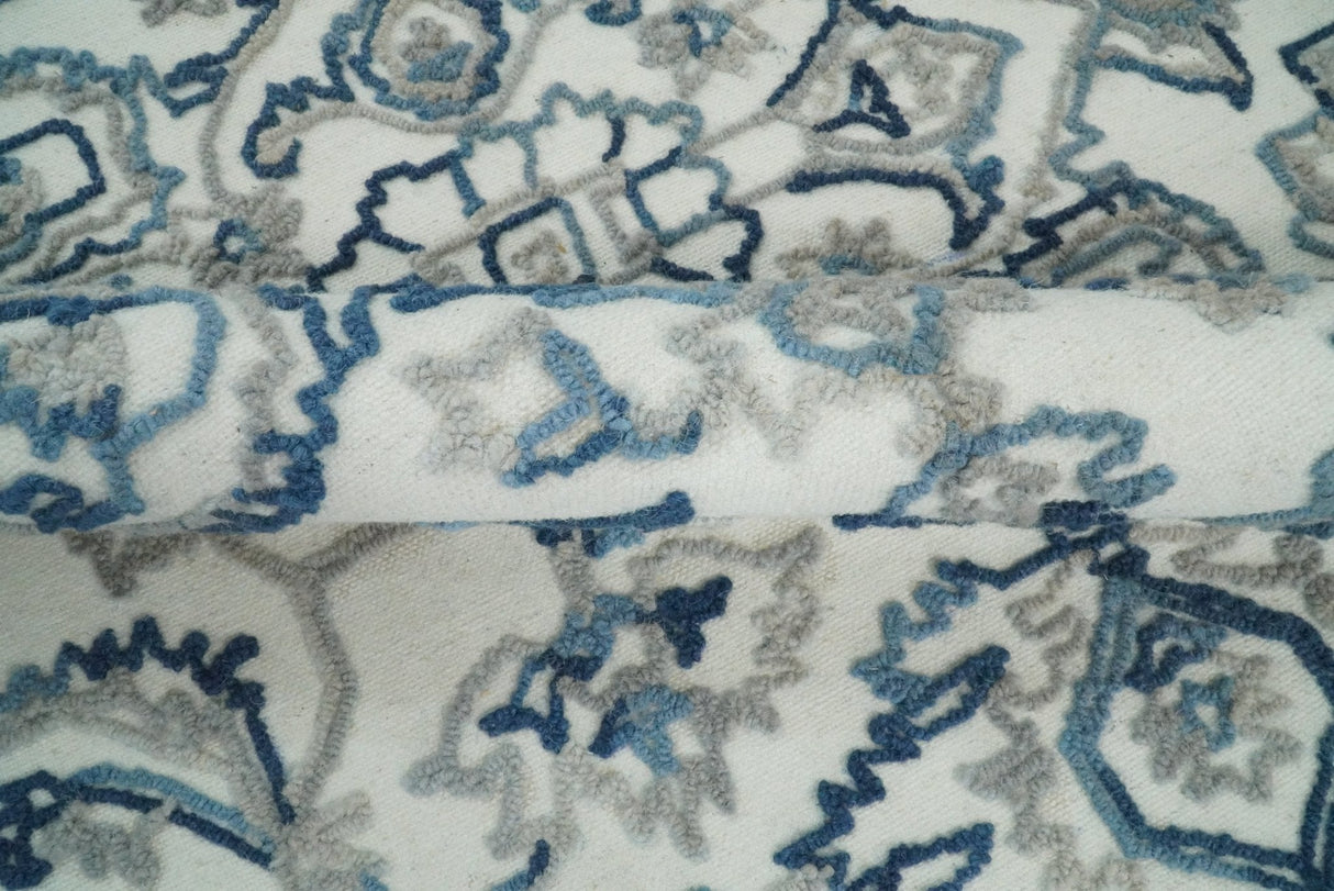 5x8 Hand Hooked Blue and Silver Wool Textured Loop Area Rug | GAR1-Area Rug-Parc Decor