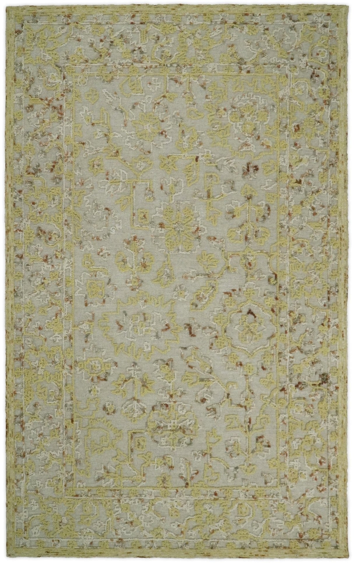 5x8 Hand Hooked Yellow and Ivory Wool Textured Loop Area Rug | GAR6-Area Rug-Parc Decor